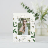  Witte Bloemen Botanische Foto Afstuderen Uitnodiging Briefkaart (Staand voorkant)