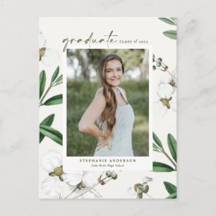 Witte Bloemen Botanische Foto Afstuderen Vintage Uitnodiging Briefkaart