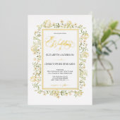 Witte bloemen botanische wilde bloemen die goud bi folie uitnodiging (Staand Voorkant)