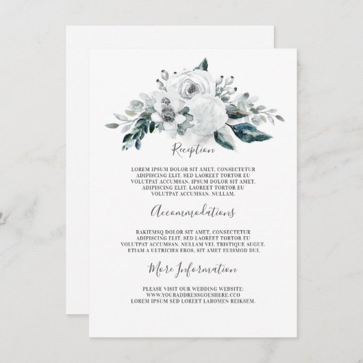 Witte Bloemen bruiloft informatie gast Informatiekaartje (Voorkant / Achterkant)