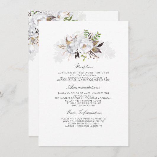 Witte Bloemen bruiloft informatie gast Informatiekaartje (Voorkant / Achterkant)