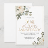 Witte Bloemen Bruiloft Jubileum Uitnodiging (Voorkant / Achterkant)