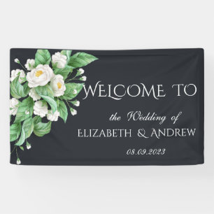 Witte Bloemen Bruiloft Spandoek