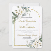 Witte bloemen bruiloft uitnodiging Spaans (Voorkant)