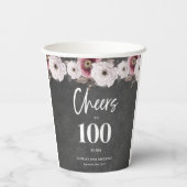 Witte Bloemen Chalkboard Proost op 100e verjaardag Papieren Bekers (Achterkant)
