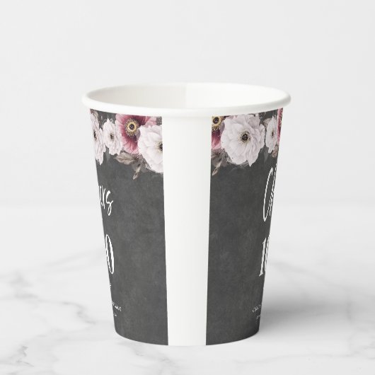 Witte Bloemen Chalkboard Proost op 100e verjaardag Papieren Bekers (Links)
