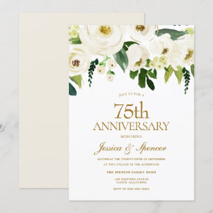 Witte Bloemen & Crème 75ste Huwelijksverjaardag Kaart
