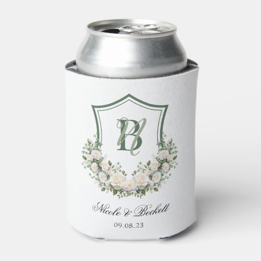 Witte Bloemen Crest Wedding Cooler (Blikje Voorkant)