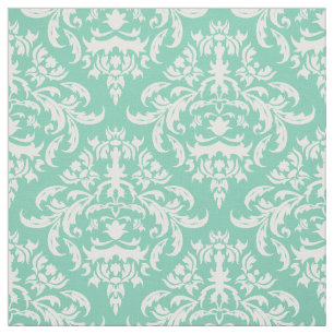 Witte Bloemen Damasks-aangepaste munt achtergrond Stof