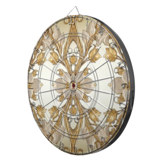 Witte Bloemen Decoratief Goud Dartbord (Voorkant Rechts)