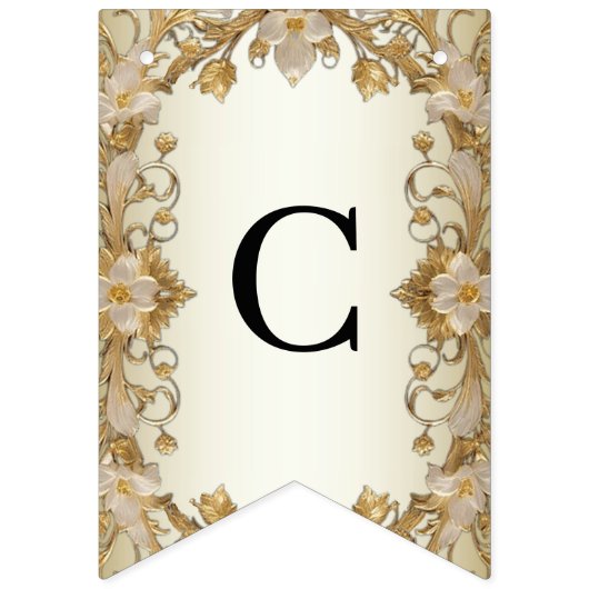 Witte bloemen Decoratieve Gouden Bunting Vlag Vlaggetjes (Eerste vlag)