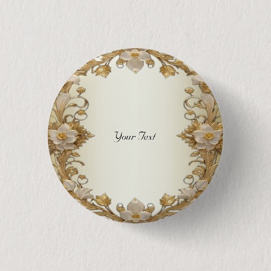 Witte bloemen decoratieve gouden Button (Voorkant)