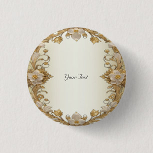 Witte bloemen decoratieve gouden Button