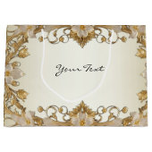 Witte Bloemen Decoratieve Gouden Geschenktas Groot Cadeauzakje (Voorkant)