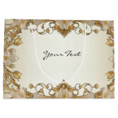 Witte Bloemen Decoratieve Gouden Geschenktas Groot Cadeauzakje (Achterkant)