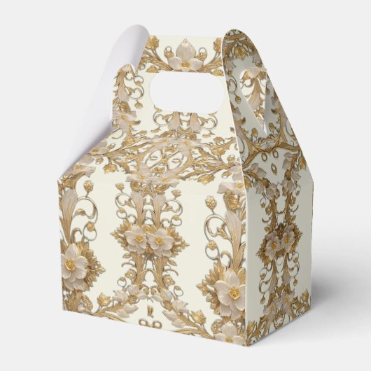 Witte bloemen Decoratieve gouden gunstbox Bedankdoosjes (Achterkant)