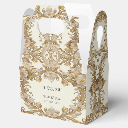 Witte bloemen Decoratieve gouden gunstbox Bedankdoosjes (Geopend)