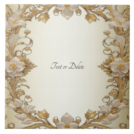 Witte Bloemen Decoratieve Gouden Keramische Tegel Tegeltje (Voorkant)