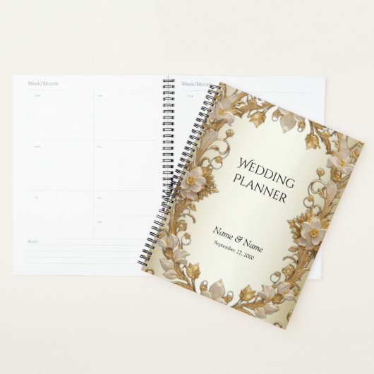 Witte bloemen decoratieve gouden planner (Display)