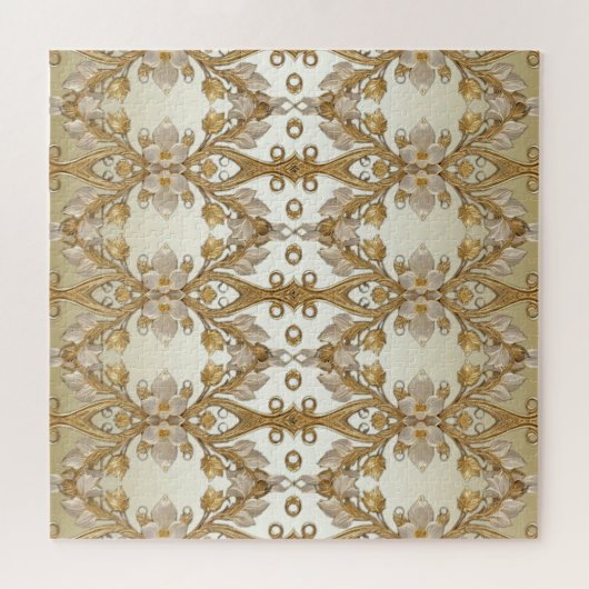 Witte bloemen Decoratieve gouden puzzel Legpuzzel (Horizontaal)