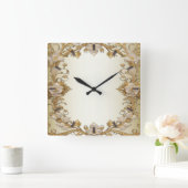 Witte bloemen decoratieve gouden wandklok vierkante klok (Huis)