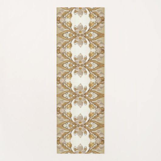 Witte bloemen Decoratieve gouden yoga mat (Voorkant)