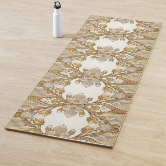 Witte bloemen Decoratieve gouden yoga mat (In situ)