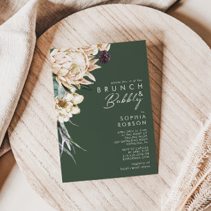 Witte Bloemen Donkergroene brunch en bubble Kaart
