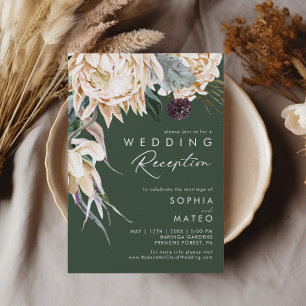 Witte Bloemen Donkergroene Huwelijksreceptie Kaart