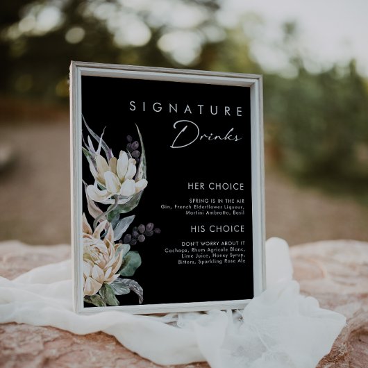 Witte Bloemen | Donkergroene Signature Dranken Bor Poster