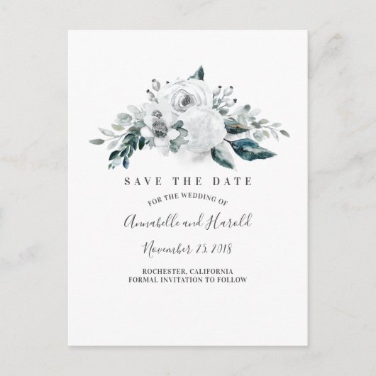 Witte Bloemen Elegant Save the Date Aankondigingskaart (Voorkant)