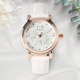 Witte Bloemen Elegante Gepersonaliseerde Namen Voo Horloge
