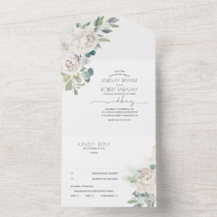 Witte bloemen en Boho Greenery Elegant Wedding All In One Uitnodiging