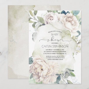 witte bloemen en groen Baby shower Kaart
