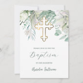 Witte bloemen en groen doopsel uitnodiging (Voorkant)