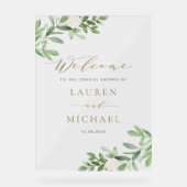 Witte bloemen en groen koppels douche acryl bord (Voorkant)