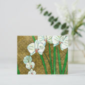 Witte bloemen en groene gedichten aan de bruine gr briefkaart (Staand voorkant)