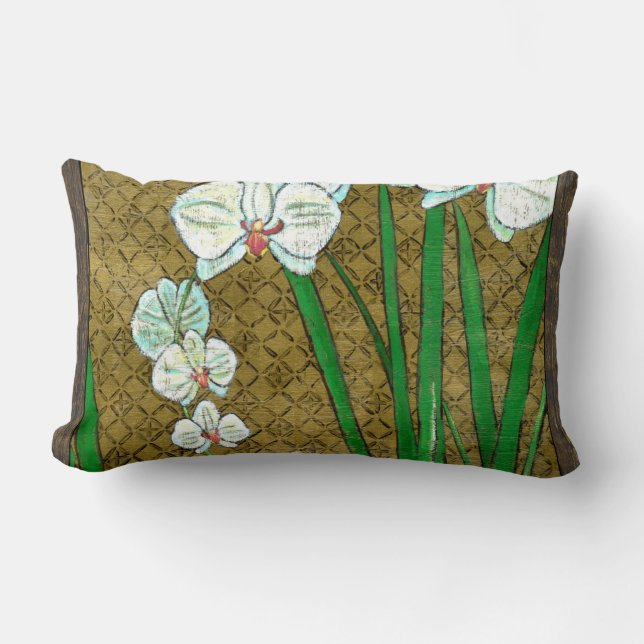 Witte bloemen en groene gedichten aan de bruine gr kussen (Voorkant)