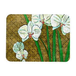 Witte bloemen en groene gedichten aan de bruine gr magneet