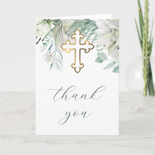 Witte Bloemen en Groene Religieuze Dankjewel Kaart