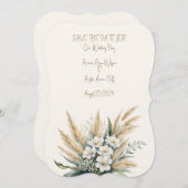Witte Bloemen en Pampas Grass Bruiloft Boeket Save The Date (Voorkant / Achterkant)