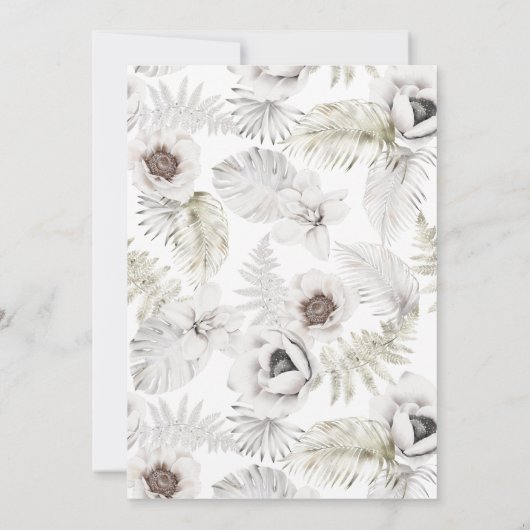 Witte bloemen en veren save the date (Achterkant)