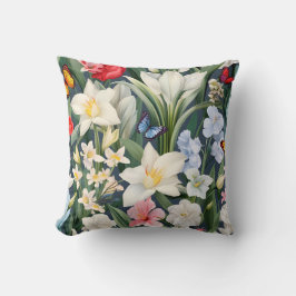 Witte bloemen en vlinders kussen