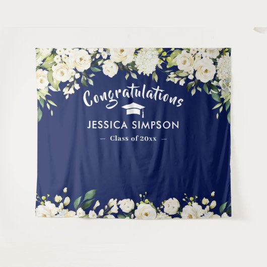 Witte bloemen Eucalyptus Afstuderen Foto achtergro Wandkleed (Voorkant (horizontaal))