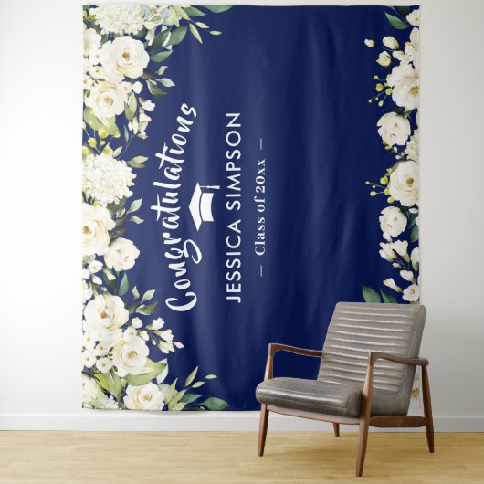 Witte bloemen Eucalyptus Afstuderen Foto achtergro Wandkleed (In situ)