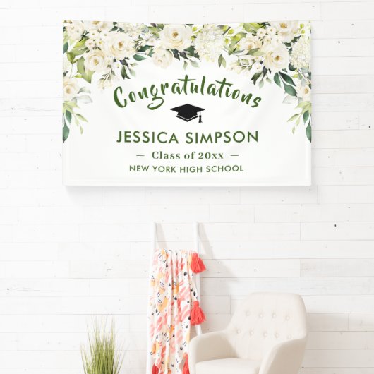 Witte bloemen Eucalyptus Afstuderen Spandoek (Insitu)