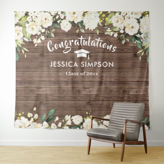 Witte Bloemen Eucalyptus Foto Grad Backdrop Wandkleed (In Situ (horizontaal))