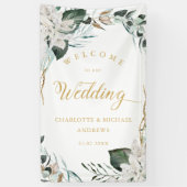 Witte bloemen Eucalyptus Gouden bruiloft Spandoek (Verticaal)