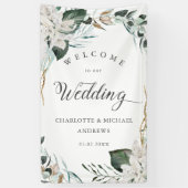 Witte bloemen Eucalyptus Gouden bruiloft Spandoek (Verticaal)