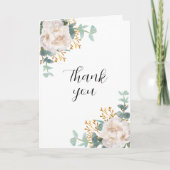 Witte bloemen eucalyptus groen foto verjaardag bedankkaart (Voorkant)